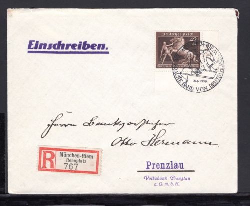 Deutsches Reich MiNr. 699 Eckrand unten r Einzelfrankatur auf R-Brief