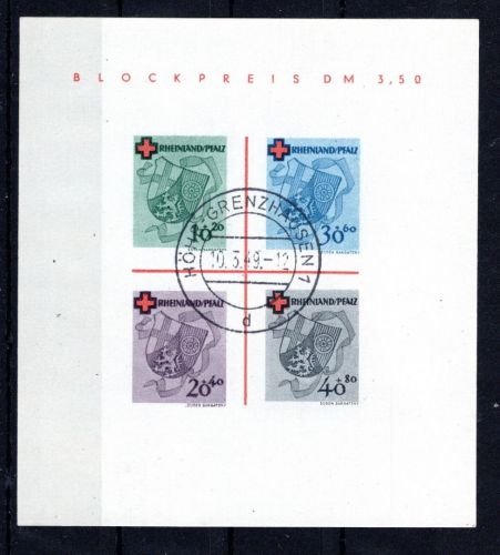 franz. Zone Rheinland-Pfalz MiNr. Block 1/I gestempelt geprüft Schlegel