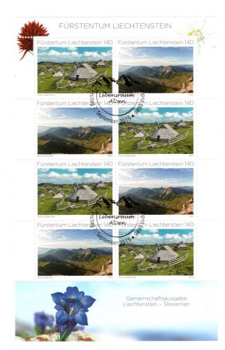 Liechtenstein ZD-Kleinbogen: MiNr. 1773-1774 Ersttagssonderstempel Alpen