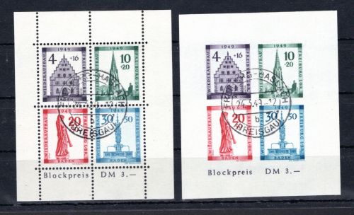 franz. Zone Baden MiNr. Block 1 A + B gestempelt geprüft Schlegel