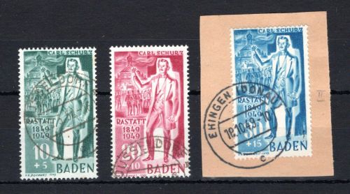 franz. Zone Baden MiNr. 50-52 II gestempelt geprüft Schlegel