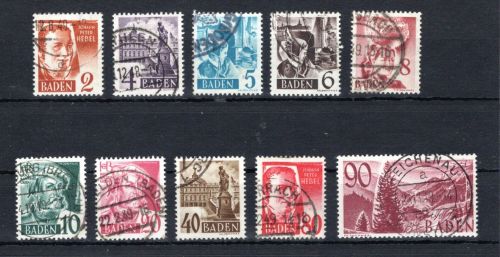 franz. Zone Baden MiNr. 28-37 gestempelt 40 + 90 Pfg. geprüft Schlegel