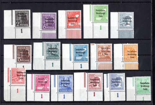 SBZ Allg. Ausgaben MiNr. 182-197 postfrisch Eckrand unten links