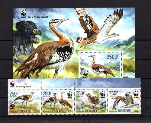 Togo MiNr. 583-386 mit Block 993 WWF postfrisch Tiere: Vögel