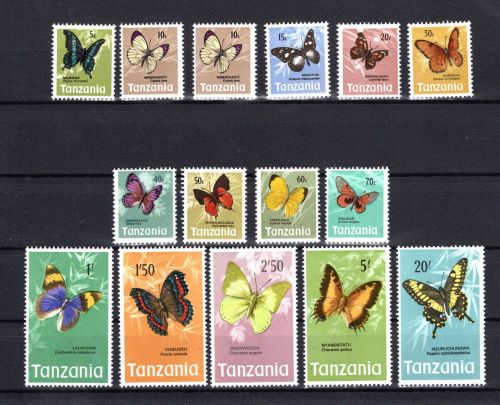 Tansania MiNr. 35-49 postfrisch Tiere Schmetterlinge