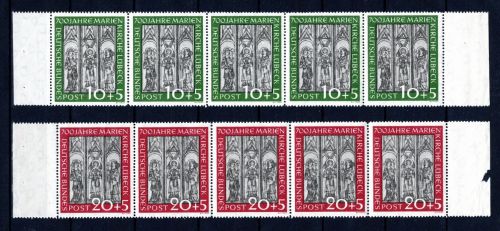 Bund MiNr. 139-140 postfrisch waagerechte 5er Streifen, beide Bogenränder