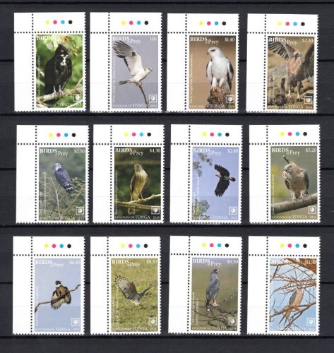 Tonga MiNr. 2206-2217 Greifvögel und Eulen, ER-Satz, postfrisch Tiere