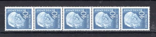 Bund MiNr. 260 y R postfrisch Nr. 0960 unten, 5er Streifen