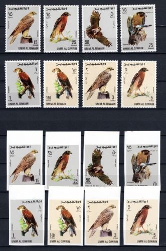 Umm al-Quiwain MiNr. 225-232A+B Greifvögel Falken, Sätze postfrisch Tiere