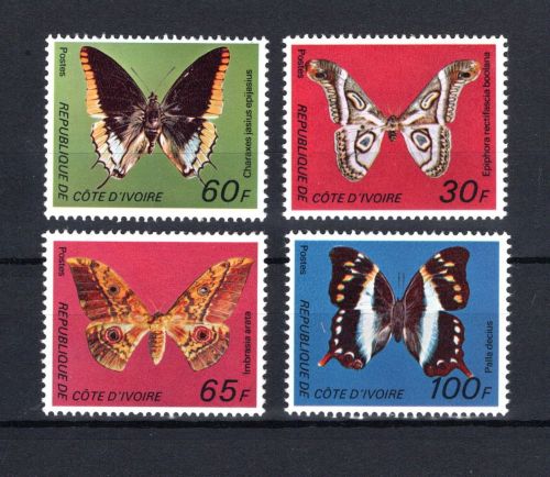 Elfenbeinküste MiNr. 527-530 Schmetterlinge 1977, Satz postfrisch Tiere