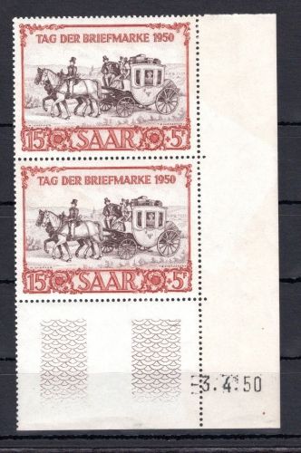 Saarland MiNr. 291 Br postfrisch im senkr. Paar, Fotobefund Geigle