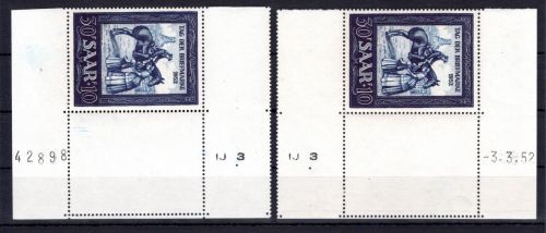 Saarland MiNr. 316 Br postfrisch li + re Bogenrand mit Druckdatum bzw. BZ