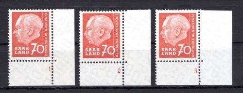Saarland MiNr. 395 (3) postfrisch mit FN 1, 2, 3