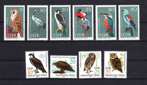 DDR MiNr. 1272-77 und 2702-05, 2 Sätze Vögel postfrisch Tiere allgemein