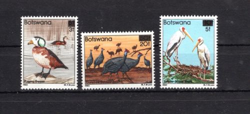 Botswana MiNr. 396-398 Vögel 1982 - mit Aufdruck , Satz postfrisch Tiere
