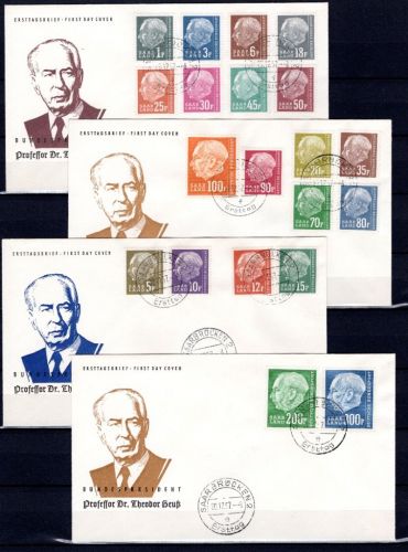 Saarland MiNr. 409-428 Ersttagsbriefe/ FDC Heuss II auf 4 FDC