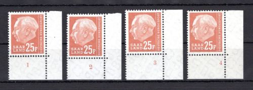 Saarland MiNr. 418 Eckrand postfrisch Formnummer 1-4