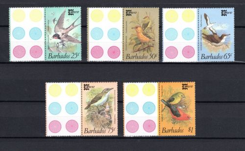 Barbados MiNr. 674-678 Vögel - mit Aufdruck und Leerfeld postfrisch Tiere