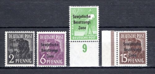 SBZ Allg. Ausgaben MiNr. 182 c, 183 b, 185 b, 187 d postfrisch geprüft