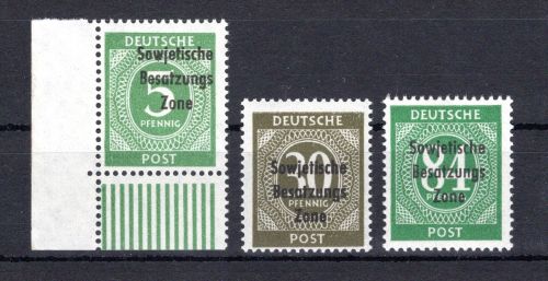 SBZ Allg. Ausgaben MiNr. 207 b, 208 b, 211 b postfrisch geprüft Paul
