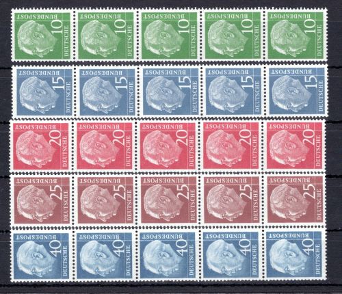 Bund Rollenmarken lumogen MiNr. 183 y R-260 y R postfrisch 5er Streifen