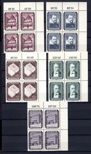 Österreich MiNr. 989-993 postfrisch als 4er Blöcke Eckrand or