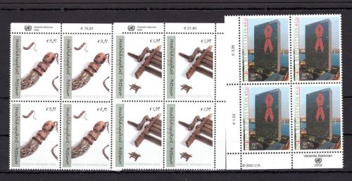 UNO Wien kleines Lot 4er Blöcke Eckrand aus 2002 postfrisch