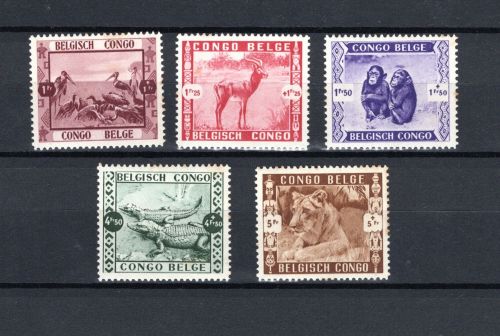 Belgisch Kongo MiNr. 185-189 Vögel Antilope Affen postfrisch Tiere