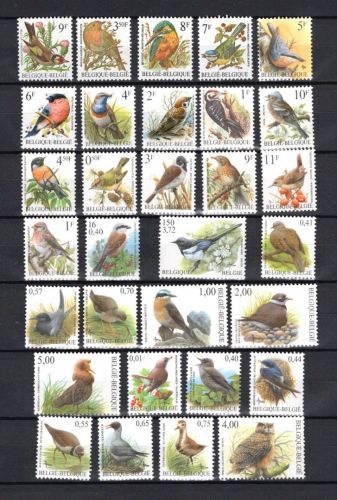 Belgien MiNr. 2242ff Dauerserie Vögel , 31 Werte, postfrisch Tiere