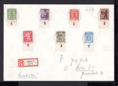 SBZ Berlin Brand. MiNr. 1-7 B gestempelt auf R-Brief, Fotoattest Jasch