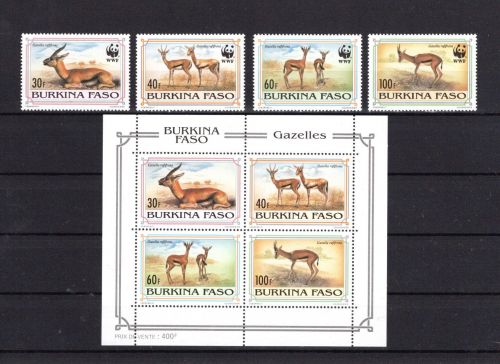 Burkina Faso WWF MiNr. 1298-1301 mit Block 139 Gazelle postfrisch Tiere