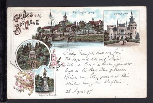 AK Cleve (Kleve) NRW 1897 Schloss Moyland, Lohengrin Denkmal, etc.