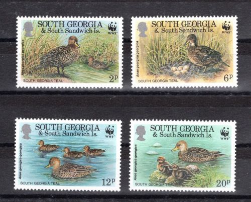 Süd-Georgien WWF MiNr. 302-306 Vögel Enten, Satz postfrisch Tiere