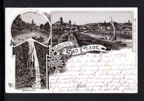 AK Cleve (Kleve) NRW 1896 Totalansicht mit Frachtsegler, Amphietheater