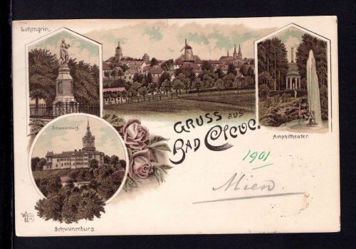 AK Cleve (Kleve) NRW 1901 Totalansicht, Amphietheater, Lohengrin Denkmal