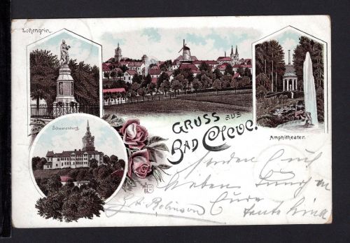 AK Cleve (Kleve) NRW 1896 Totalansicht, Lohengrin Denkmal, Schwanenburg