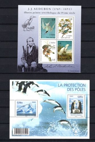 Frankreich MiNr. Block 16+105 Reiher Möwe Pinguin postfrisch Tiere