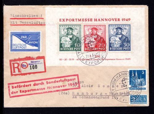 Bi-Zone MiNr. Block 1 a R-Brief + Luftpost mit ZF