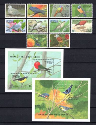 St. Vincent MiNr. 729-738 mit Block 58-59 Vögel postfrisch Tiere
