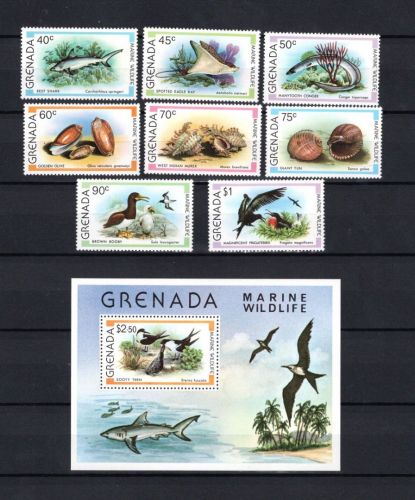 Grenada MiNr. 974-981 mit Block: Meerestiere, alle postfrisch Tiere