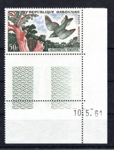 Gabun MiNr. 166 Vogel, Ecke mit Druckdatum postfrisch Tiere