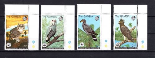 Gambia WWF MiNr. 374-377 Greifvögel und Eulen, Satz postfrisch Tiere