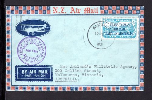 Neuseeland Erstflugbeleg Neuseeland-Australien 17. Februar 1934