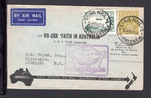 Australien Erstflugbeleg Australien-Neuseeland 12. April 1934
