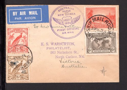 Australien Erstflugbeleg Australien-Papua- Australien 24. Juli 34