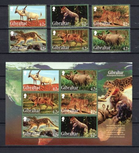 Gibraltar MiNr. 1508-1513 mit Block 109 Tiere II, Satz postfrisch Tiere