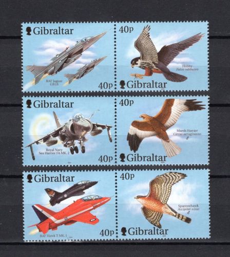 Gibraltar MiNr. 978-983 Greifvögel Falken mit Flugzeugen postfrisch Tiere