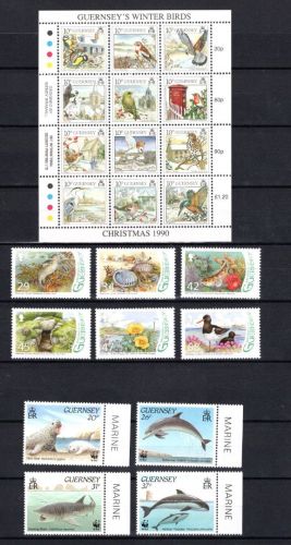 Guernsey MiNr. 497ff Heimische Vögel und WWF Wale, alle postfrisch Tiere