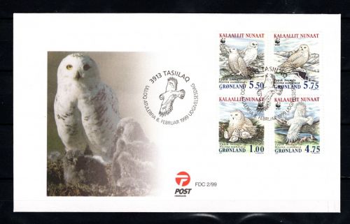 Grönland WWF MiNr. 331-334 Schneeeule 1999 auf Ersttagsbriefe/ FDC Tiere