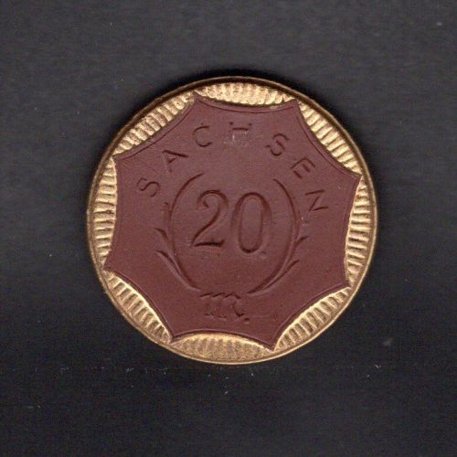 Freistaat Sachsen 1921 Notmünze Böttger Steingut 20 Mark